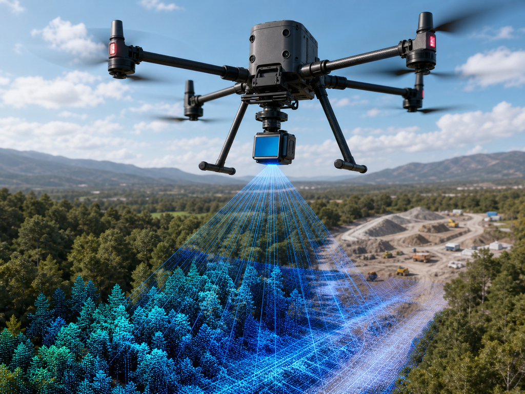 Mapping drone scanning forest and terrain with LiDAR point cloud