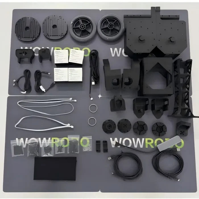 WowRobo XLeRobot 0.4.0 Base Expansion component layout; Follower Arms and compute are not included