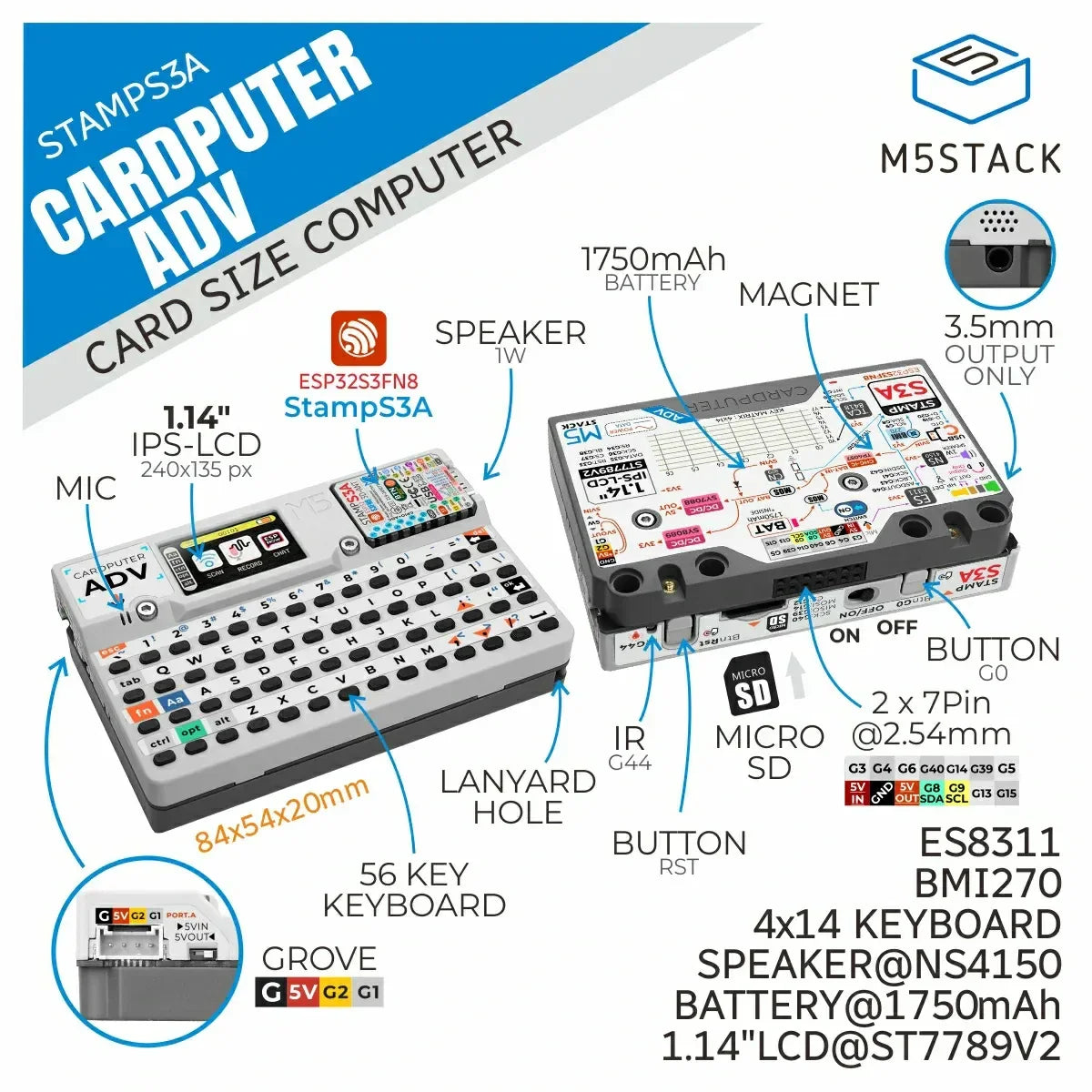 M5Stack Cardputer-Adv StampS3A ESP32-S3FN8 Mechanical Keyboard-2