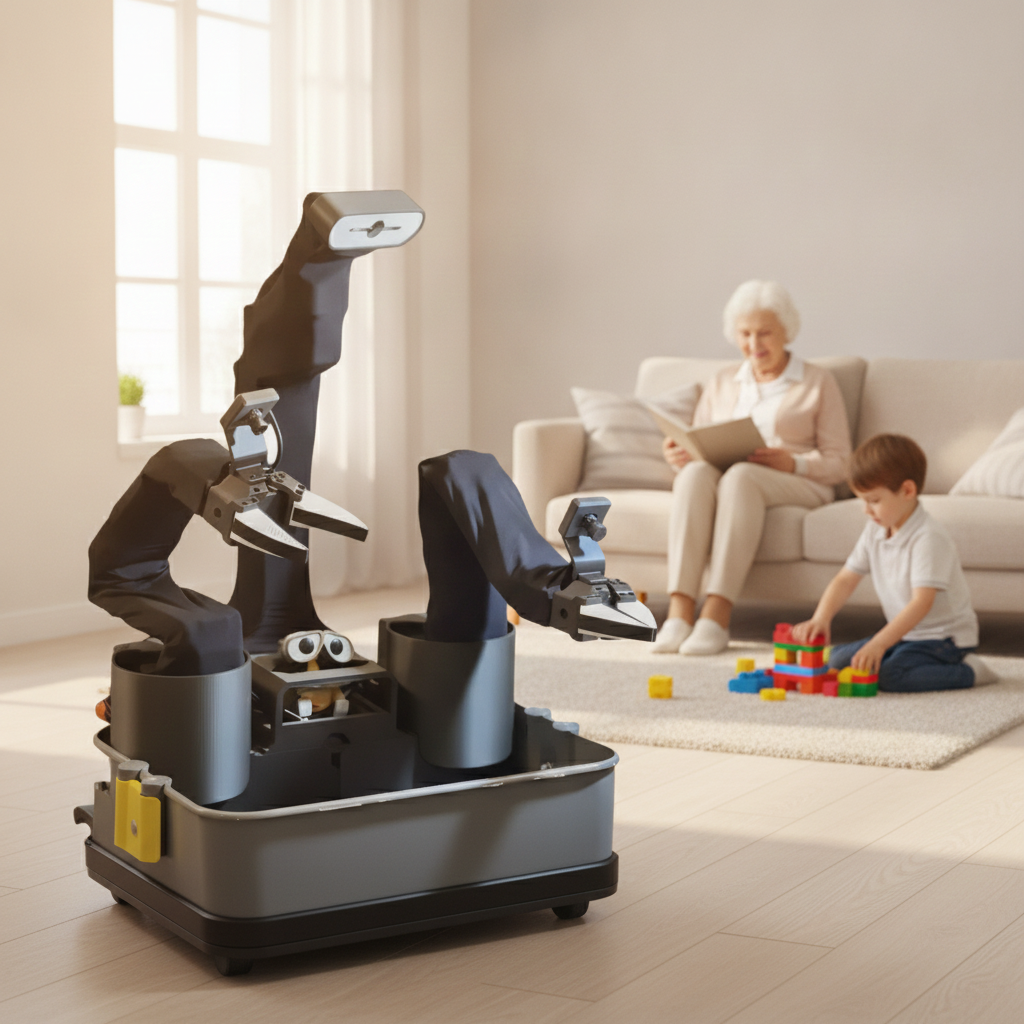 XLeRobot 0.4.0 education application illustration; autonomy is not an included turnkey feature