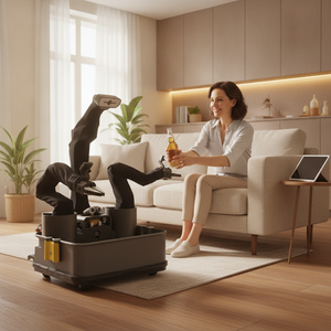 XLeRobot 0.4.0 household research application illustration; autonomous operation is not included